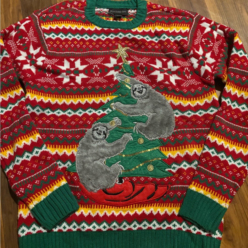 Blizzard Bay Red and Green Holiday Sloth Sweater